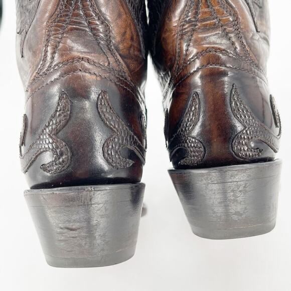 Lucchese Classics Brown Exotic Lizard Leather Overlay Western Cowgirl Boot sz 7 - Picture 10 of 12
